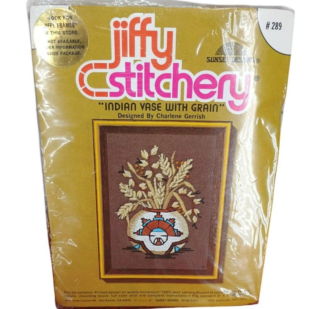 Jiffy Stitchery‎ Indian Vase With Grain Embroidery Kit #289 By Sunset Designs